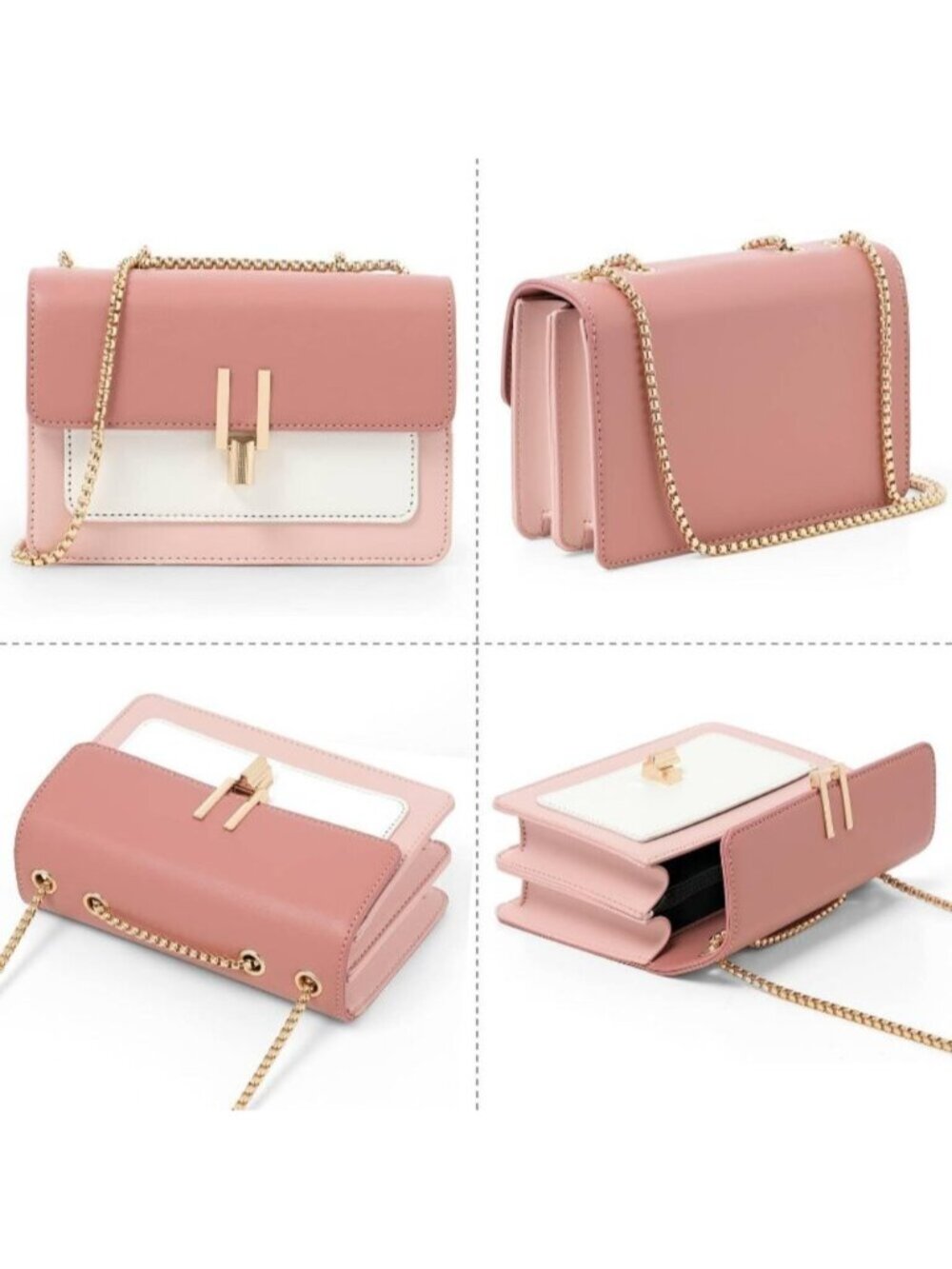 〽️Women's Dark Pink Color Block Chain Strap Crossbody Leather Purse Shoulder Bag - Picture 2 of 6